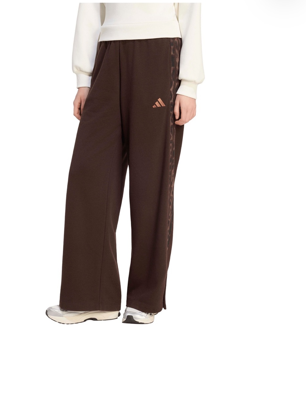 adidas Brown Wide-Leg Track Pants with Side Stripe